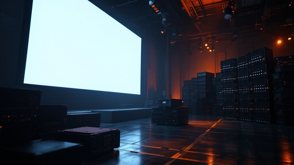 Modular LED display panels in a professional AV warehouse